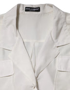 Dolce & Gabbana White Silk Collared 3/4 Sleeves Blouse Top - Zeiniez