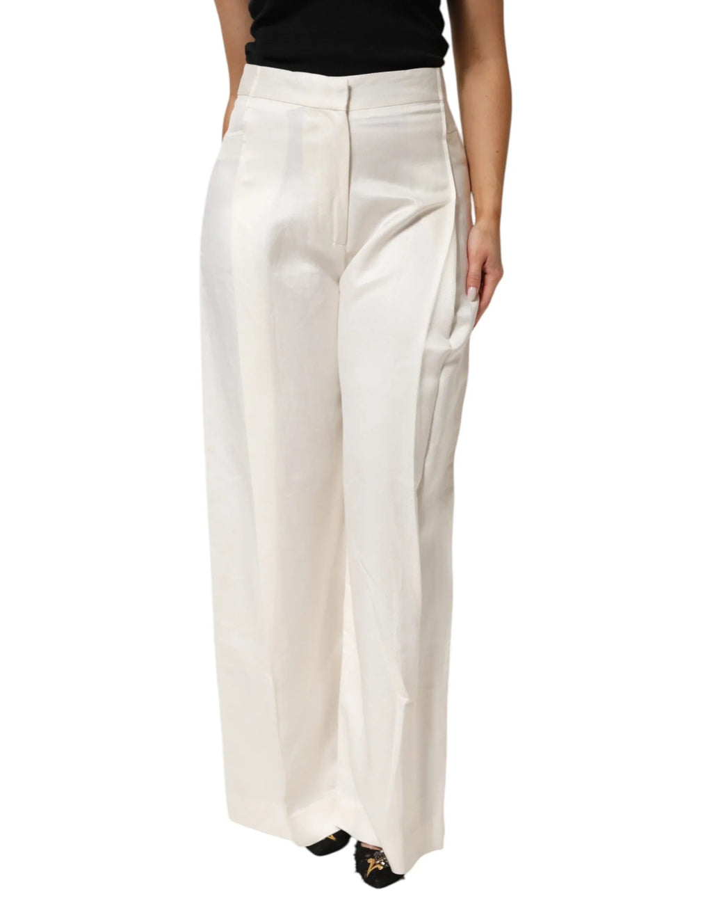 Brian Dales White Viscose Linen Wide Leg Palazzo Womens Pants - Zeiniez