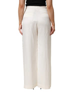 Brian Dales White Viscose Linen Wide Leg Palazzo Womens Pants - Zeiniez
