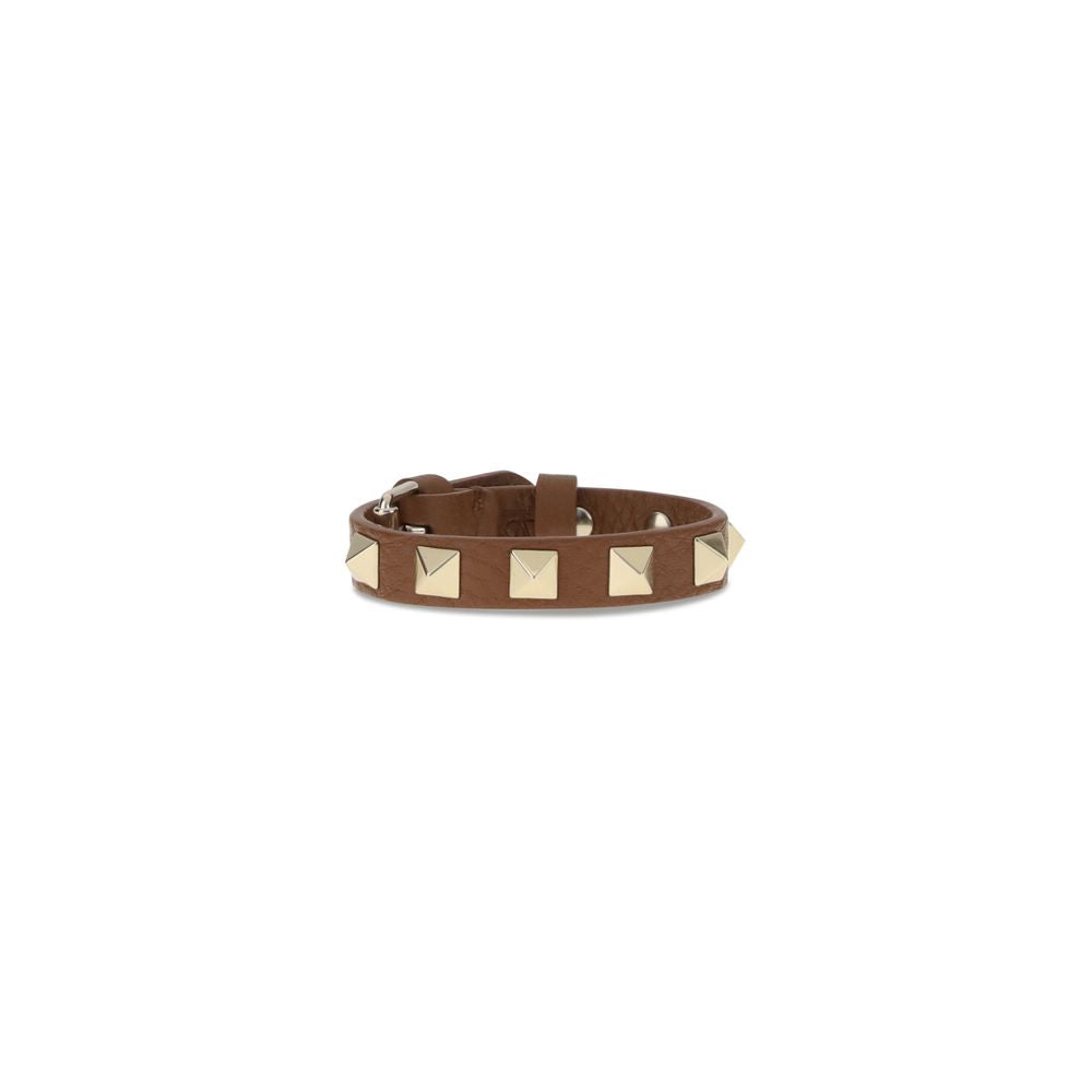 Valentino Garavani Brown Leather and Metal Bracelet