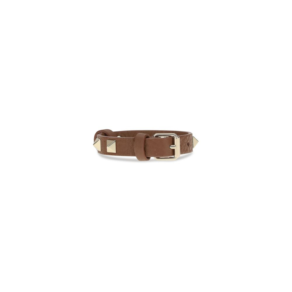 Valentino Garavani Brown Leather and Metal Bracelet