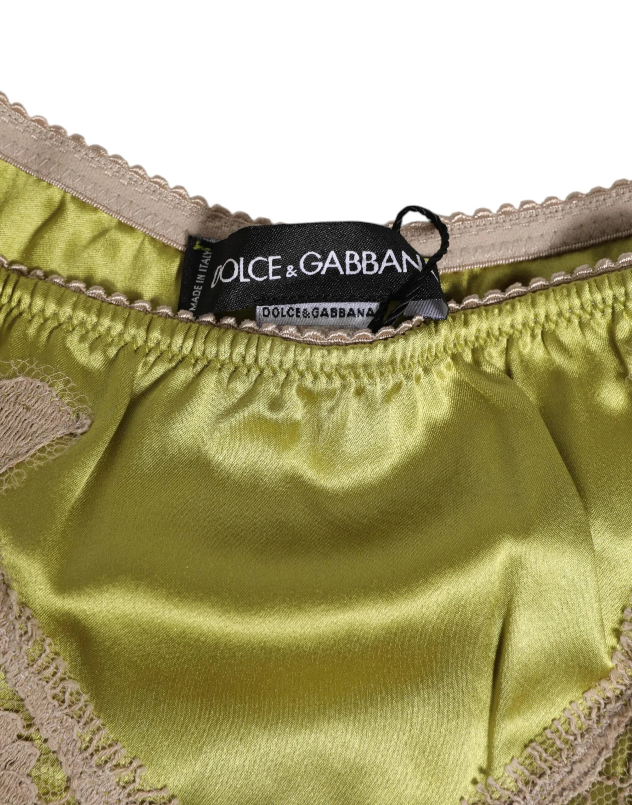 Dolce & Gabbana Green Silk Satin Lace Trim New Slip Underwear - Zeiniez