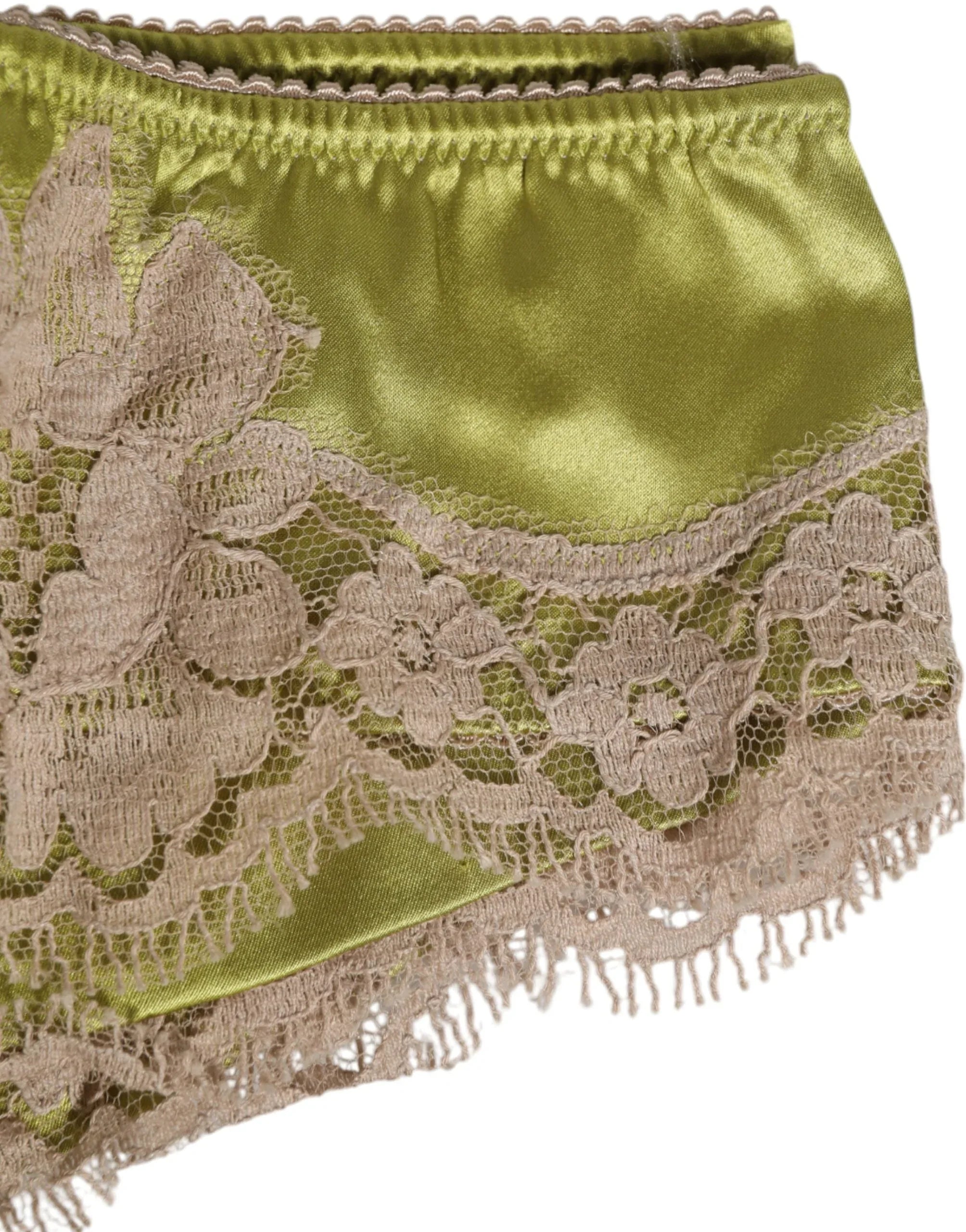 Dolce & Gabbana Green Silk Satin Lace Trim New Slip Underwear - Zeiniez