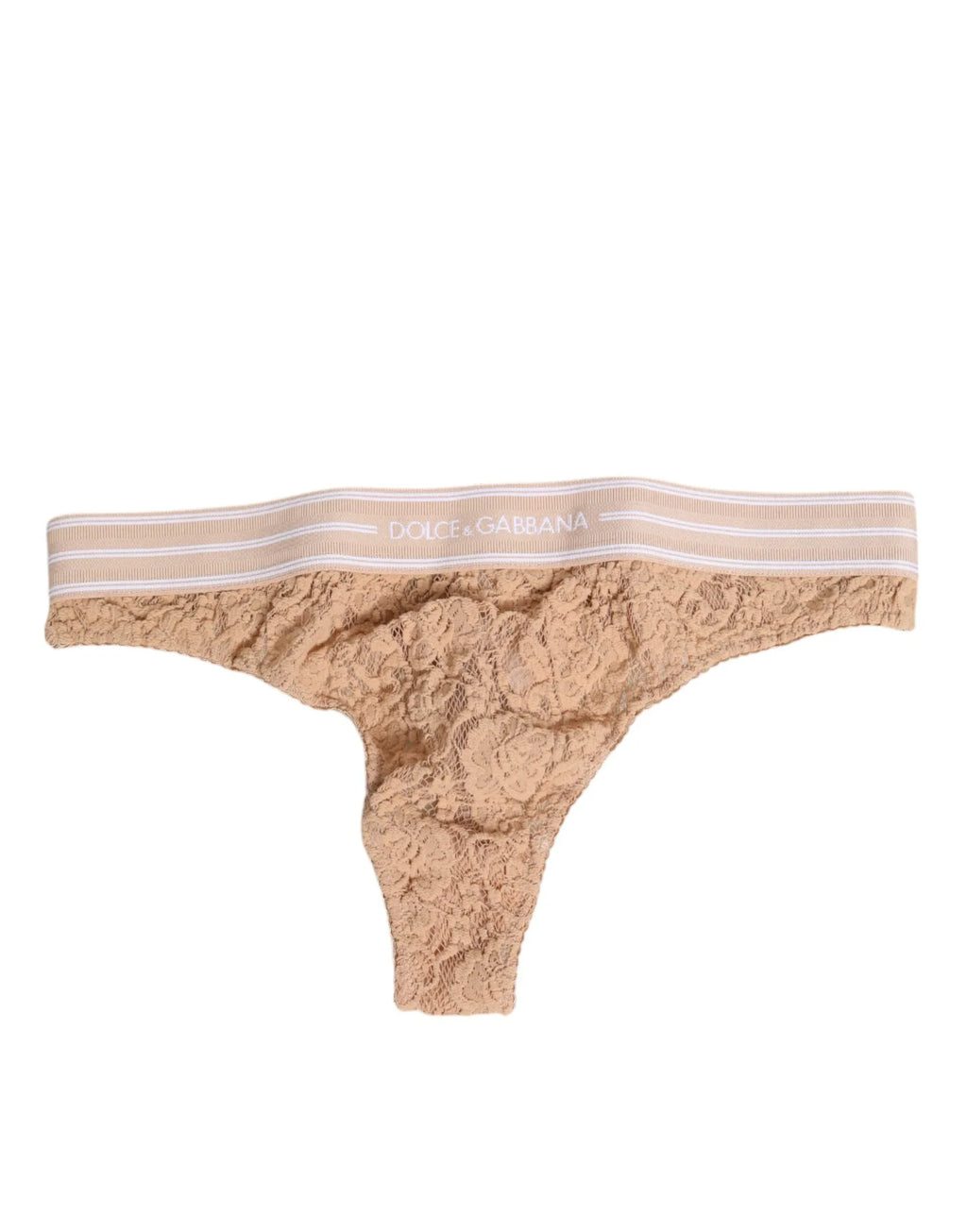 Dolce & Gabbana Beige Lace Logo Elastic Waist Thong Tanga Underwear - Zeiniez