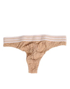 Dolce & Gabbana Beige Lace Logo Elastic Waist Thong Tanga Underwear - Zeiniez