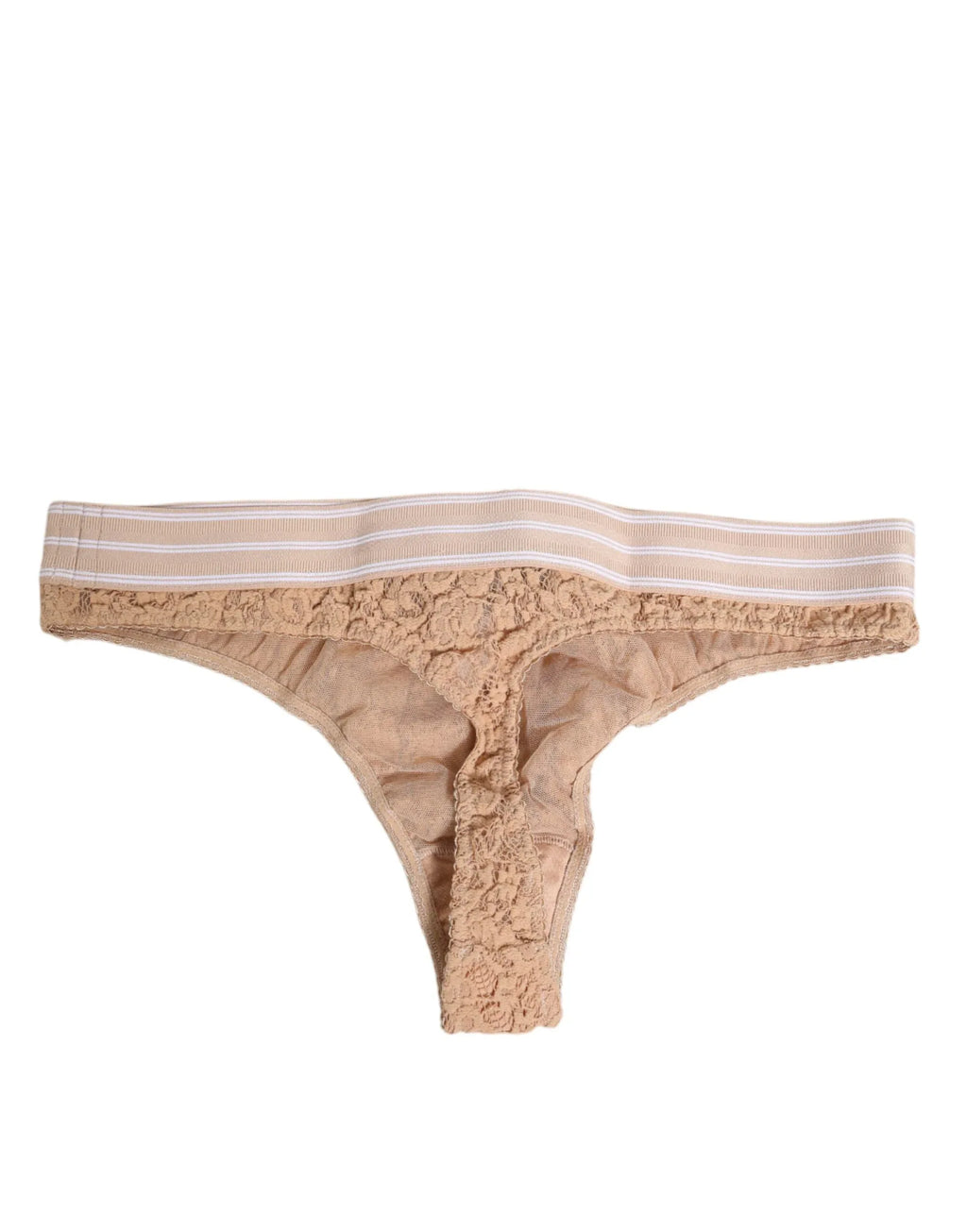 Dolce & Gabbana Beige Lace Logo Elastic Waist Thong Tanga Underwear - Zeiniez
