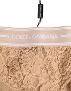 Dolce & Gabbana Beige Lace Brasiliano Briefs Logo Waistband Underwear - Zeiniez