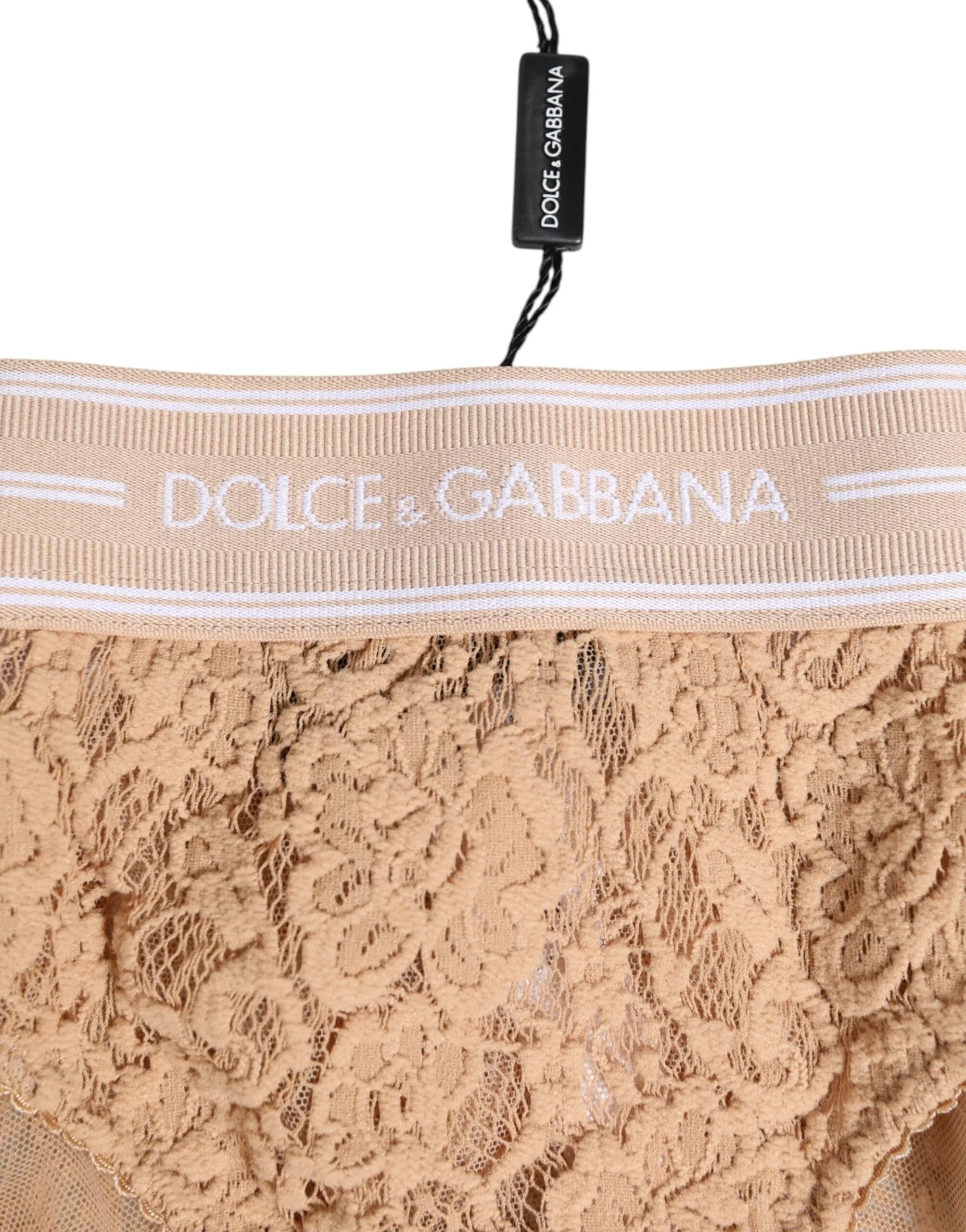 Dolce & Gabbana Beige Lace Brasiliano Briefs Logo Waistband Underwear - Zeiniez