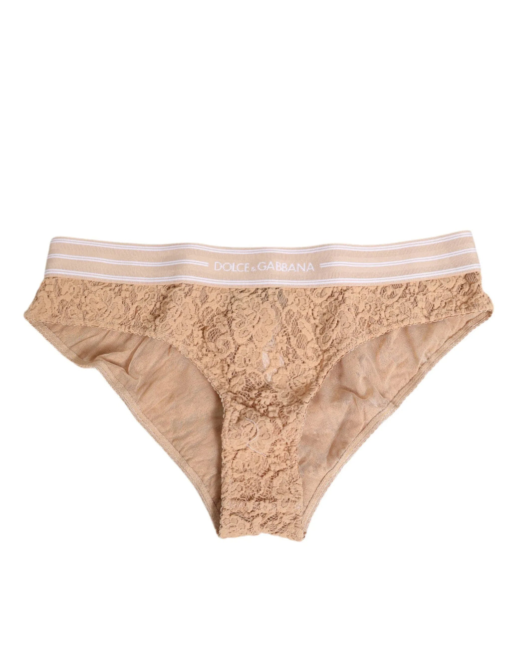 Dolce & Gabbana Beige Lace Brasiliano Briefs Logo Waistband Underwear - Zeiniez
