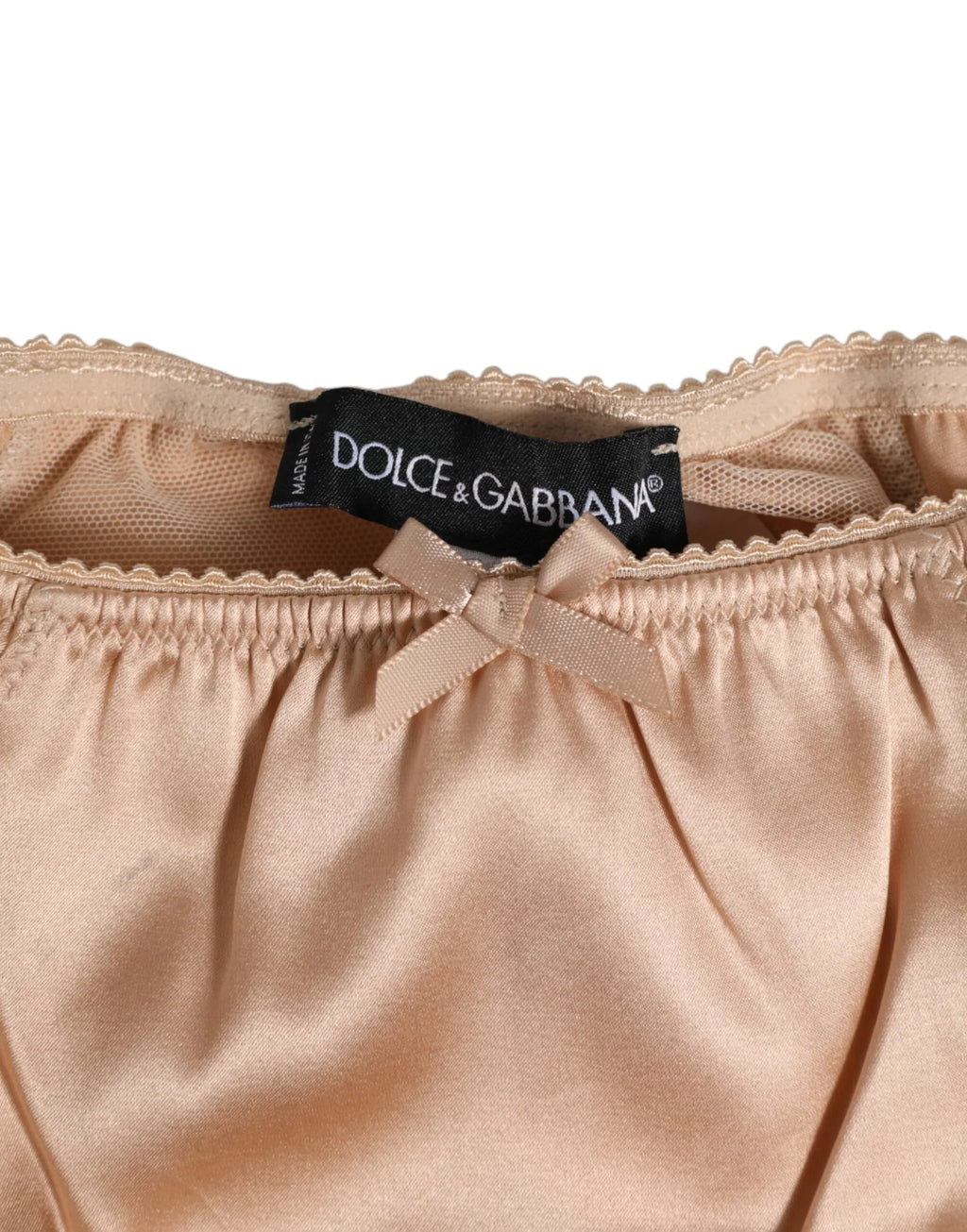 Dolce & Gabbana Nude Beige Silk Satin Bow Lace Trim Underwear - Zeiniez
