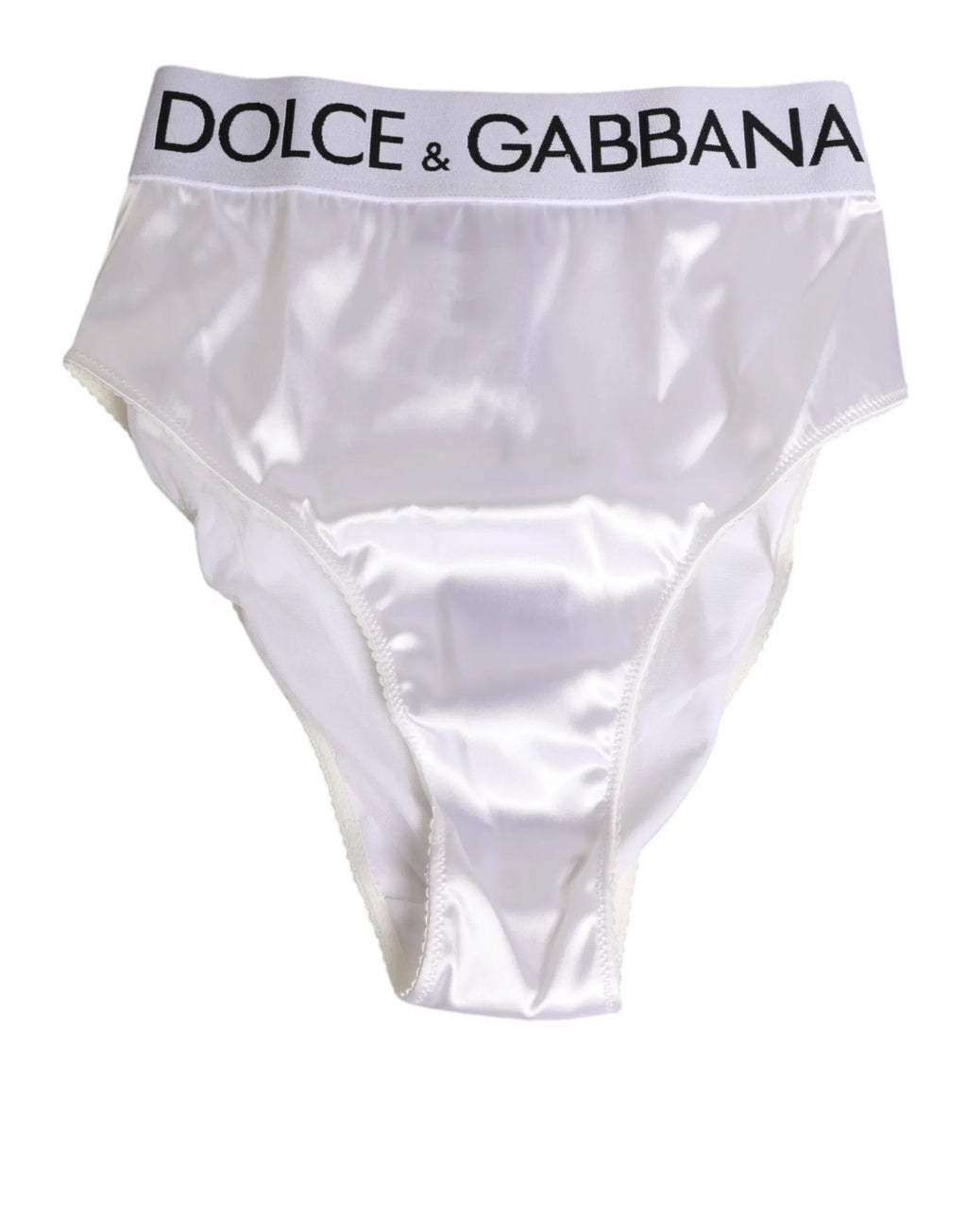 Dolce & Gabbana White Satin High-Waist Brief Logo Women Underwear - Zeiniez
