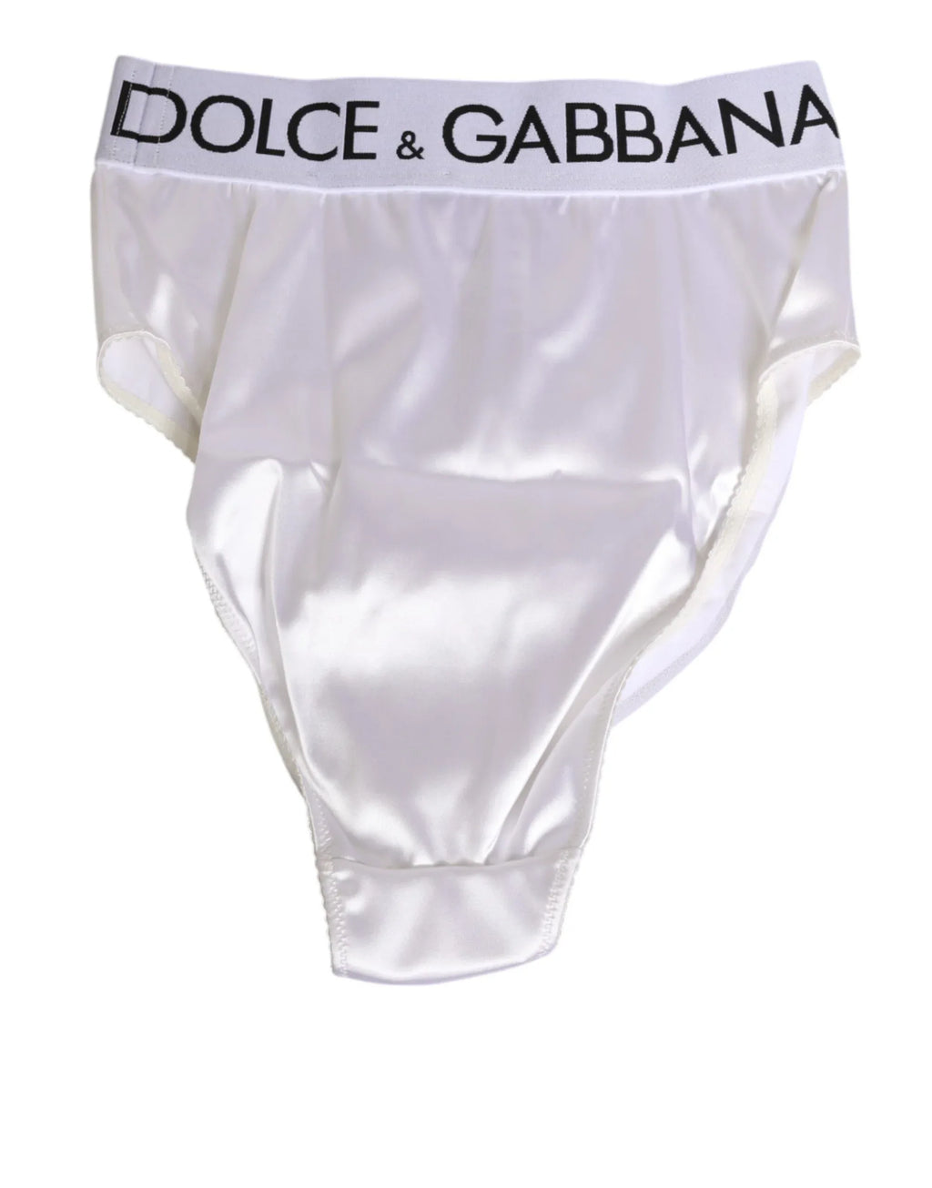 Dolce & Gabbana White Satin High-Waist Brief Logo Women Underwear - Zeiniez