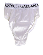 Dolce & Gabbana White Satin High-Waist Brief Logo Women Underwear - Zeiniez