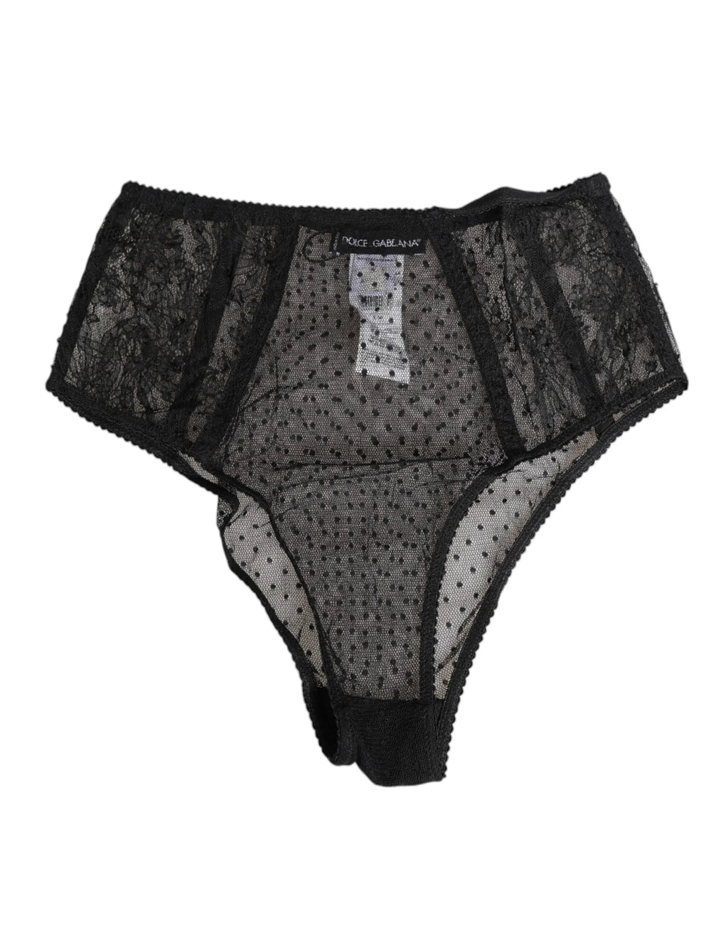 Dolce & Gabbana Black Lace Polka Dot Mesh High Waist Underwear - Zeiniez