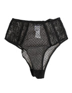 Dolce & Gabbana Black Lace Polka Dot Mesh High Waist Underwear - Zeiniez