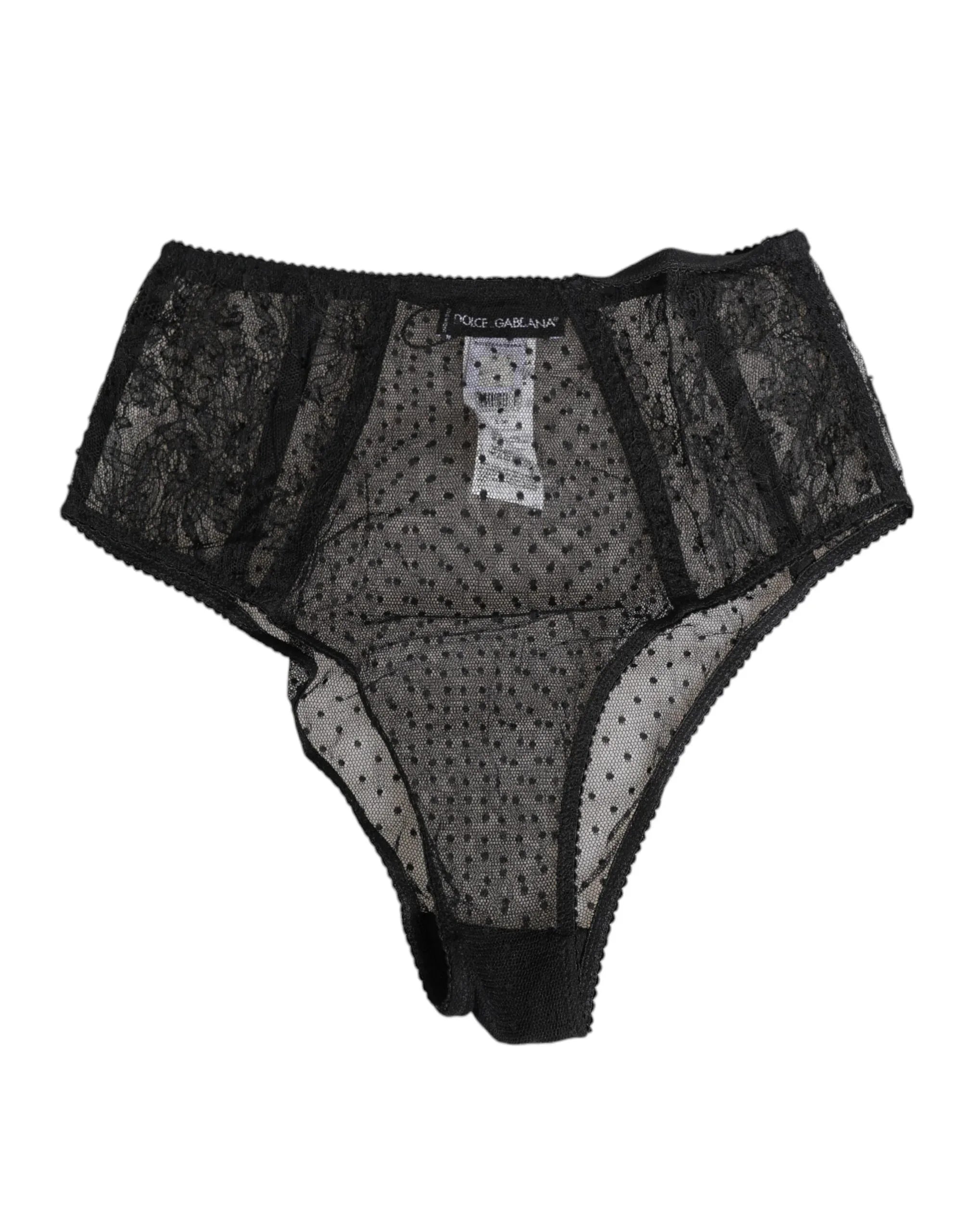 Dolce & Gabbana Black Lace Polka Dot Mesh High Waist Underwear - Zeiniez
