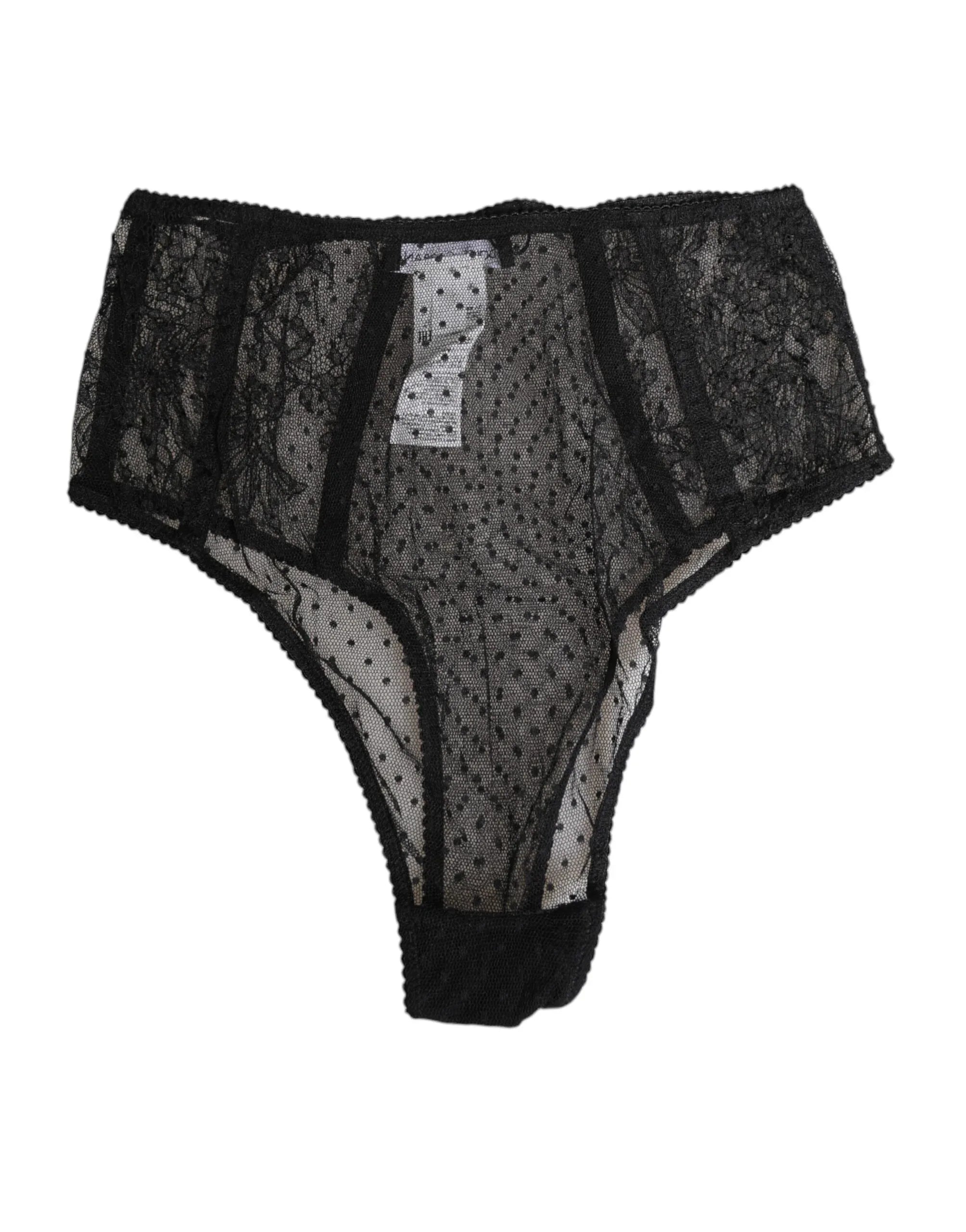 Dolce & Gabbana Black Lace Polka Dot Mesh High Waist Underwear - Zeiniez