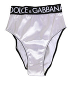 Dolce & Gabbana White Satin High-Waist Black Logo Women Underwear - Zeiniez