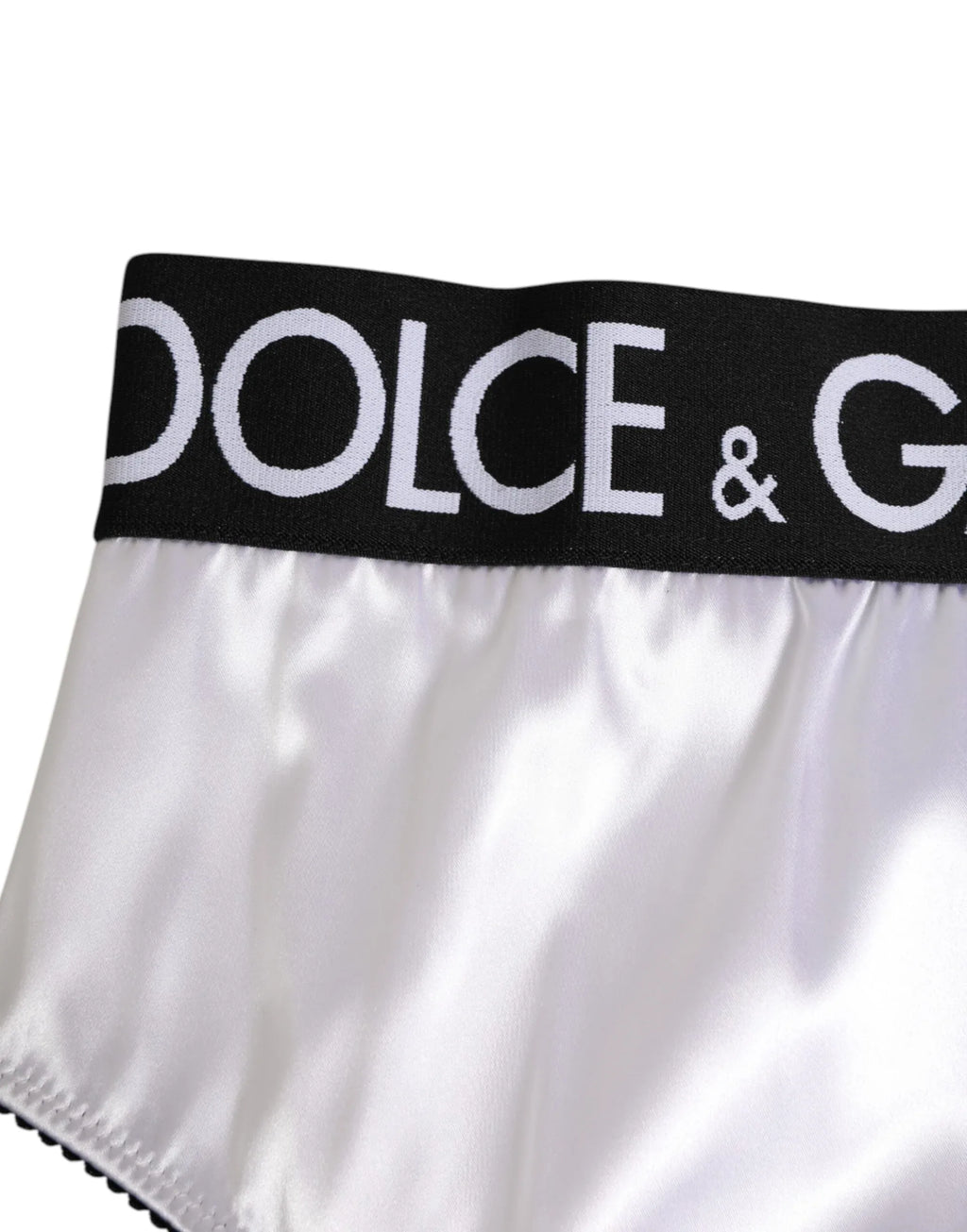Dolce & Gabbana White Satin High-Waist Black Logo Women Underwear - Zeiniez