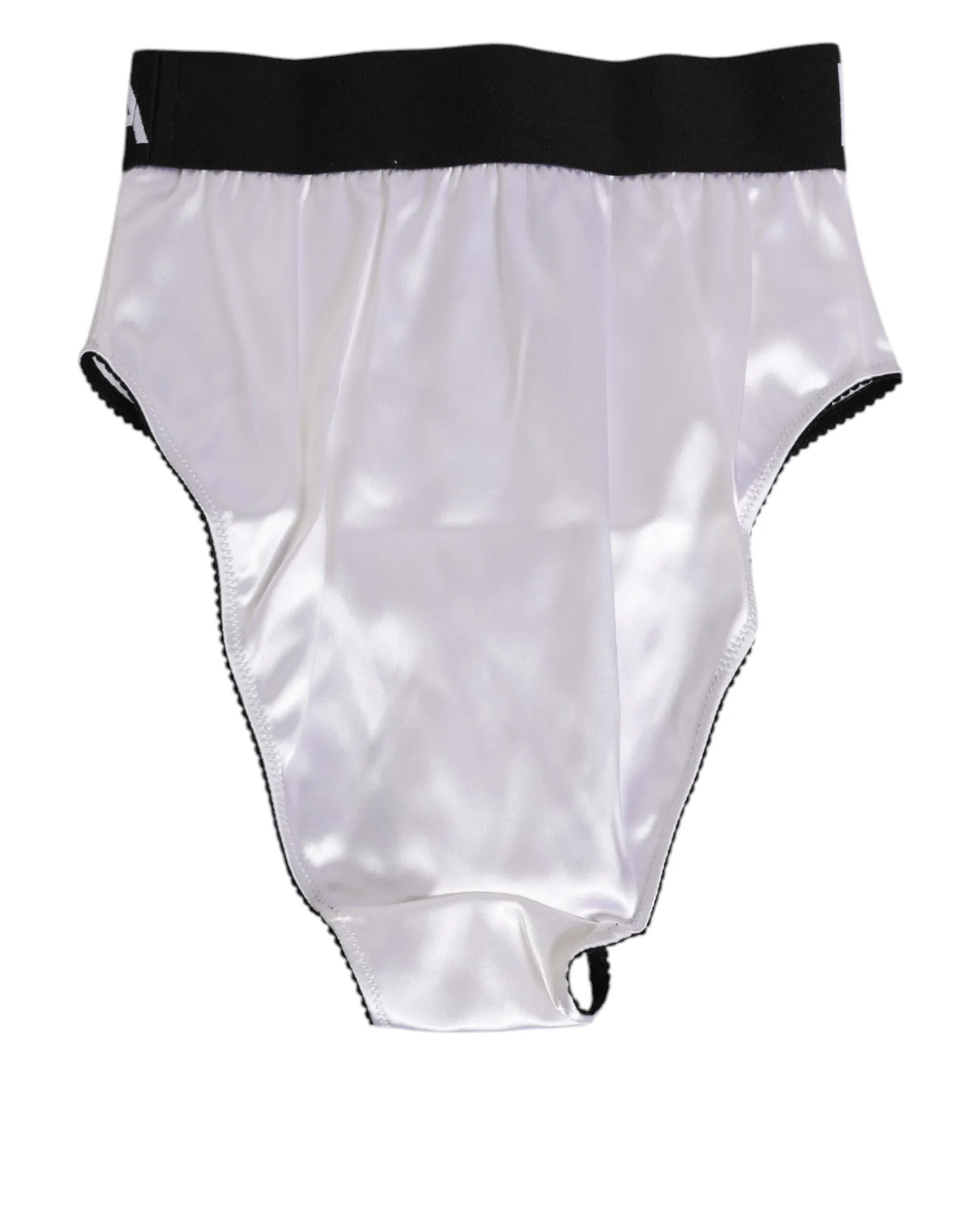 Dolce & Gabbana White Satin High-Waist Black Logo Women Underwear - Zeiniez