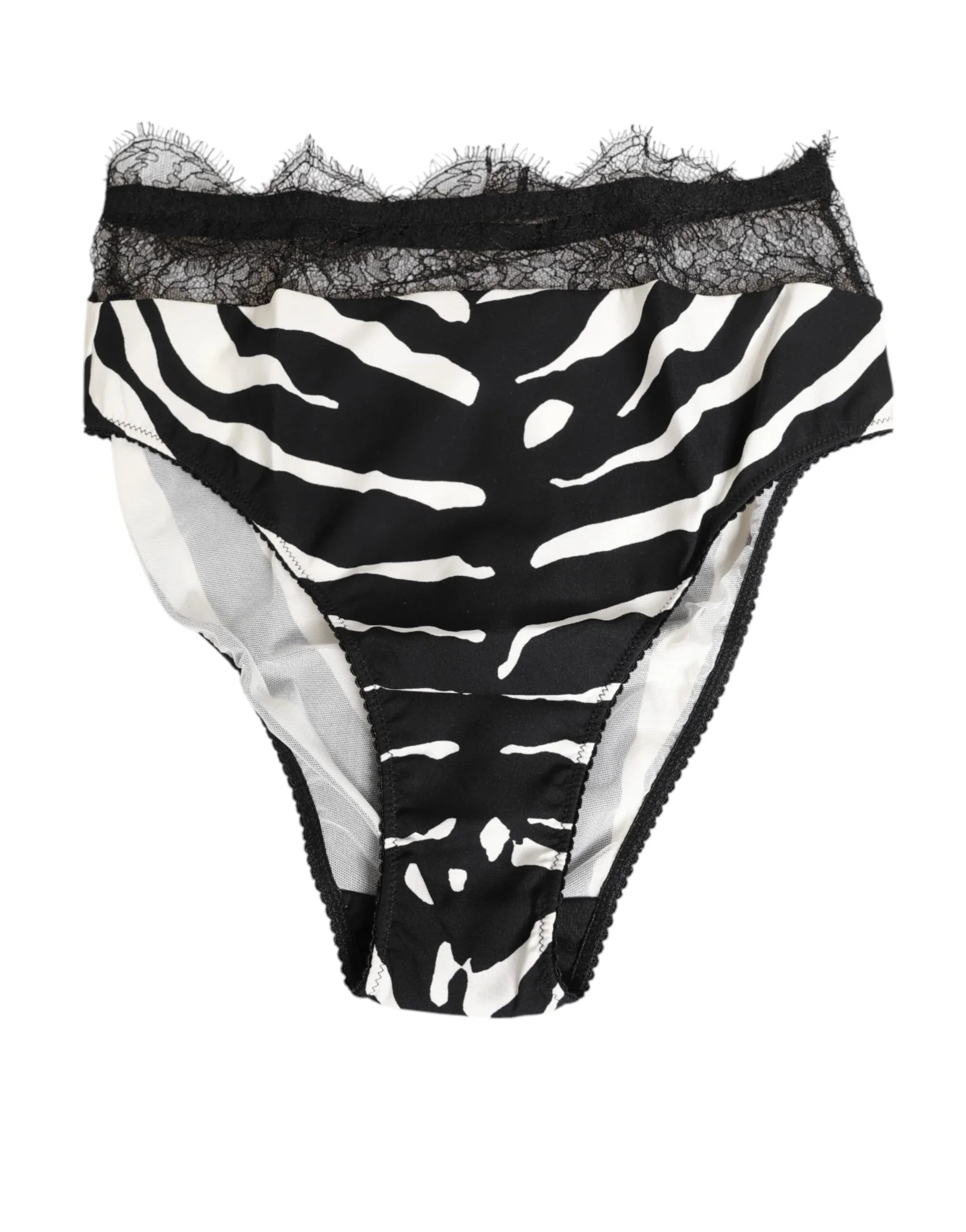 Dolce & Gabbana Black White Zebra Print Lace Trim High Underwear - Zeiniez
