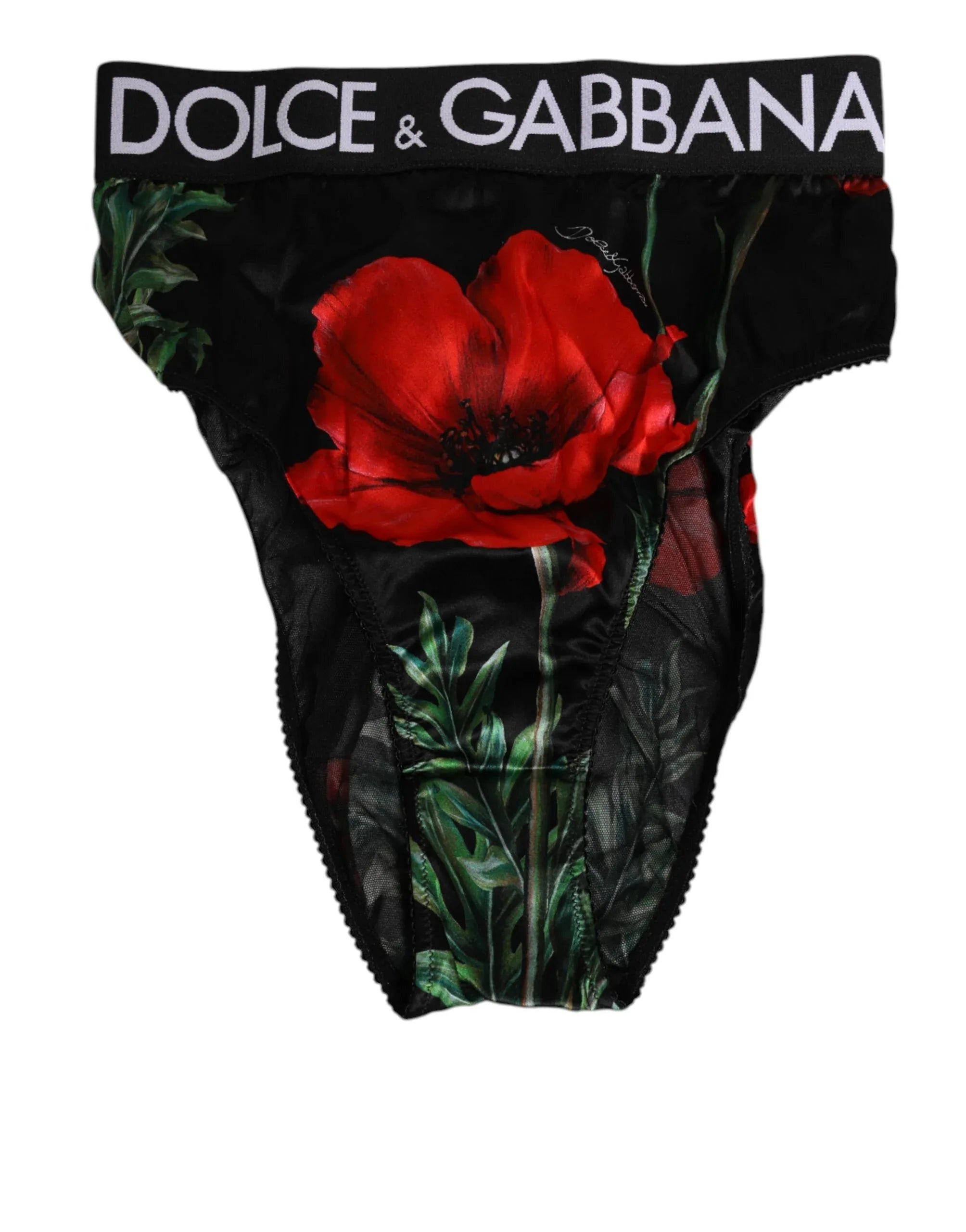 Dolce & Gabbana Black Floral Print High Waist Sheer Mesh Underwear - Zeiniez