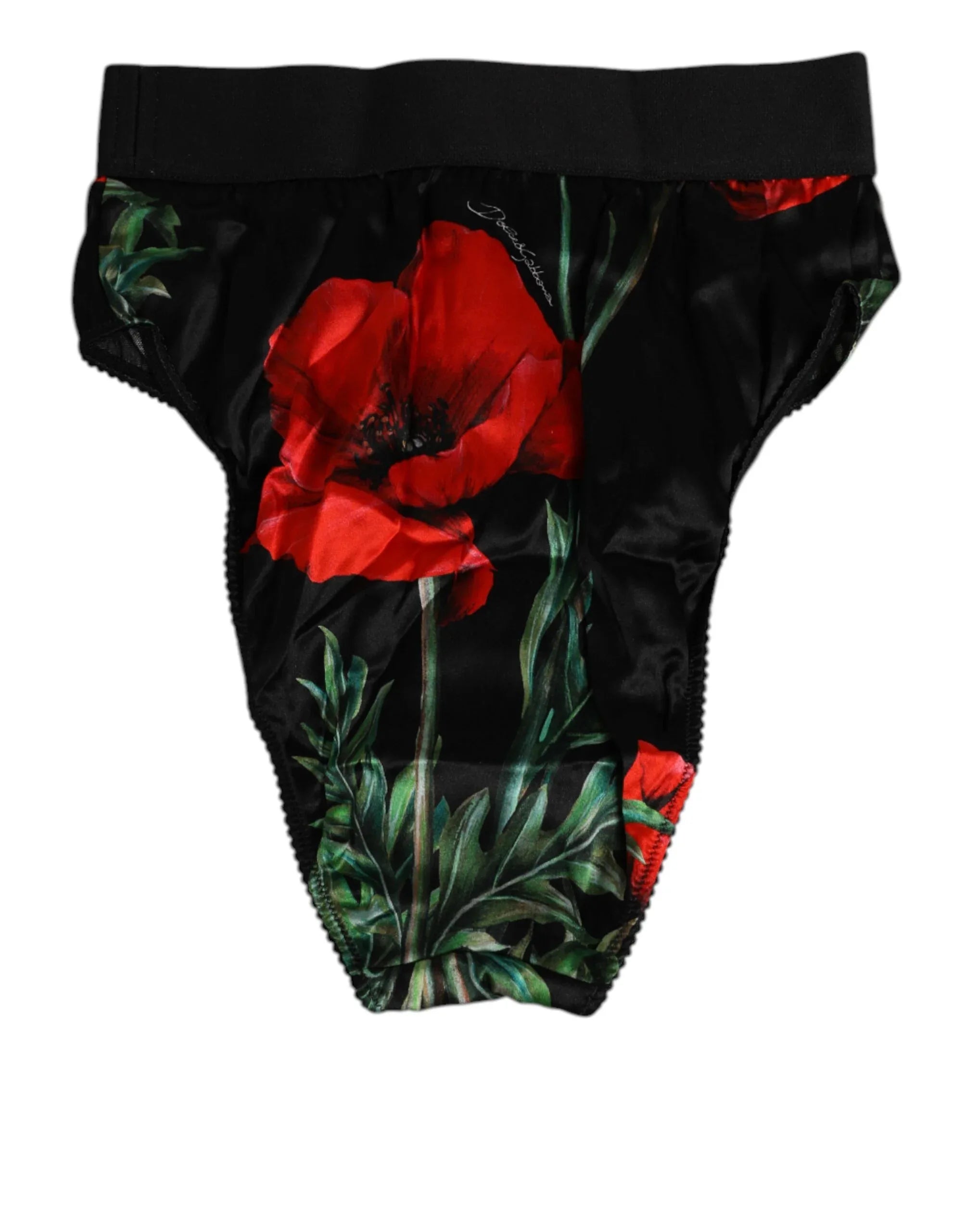 Dolce & Gabbana Black Floral Print High Waist Sheer Mesh Underwear - Zeiniez