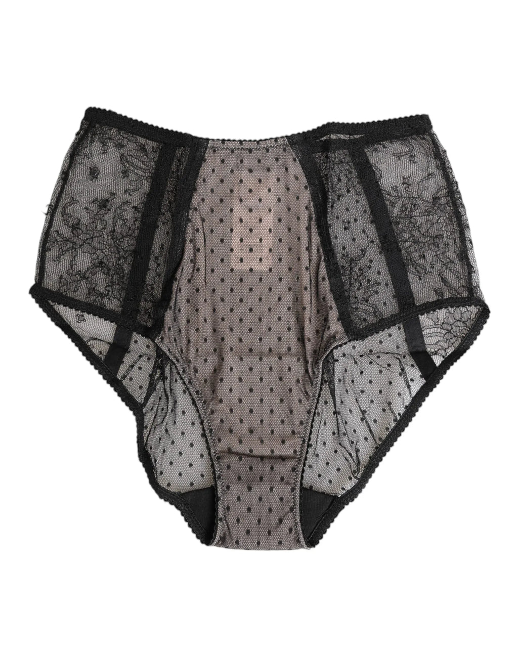 Dolce & Gabbana Black Sheer Polka Dot Lace High Waist Underwear - Zeiniez