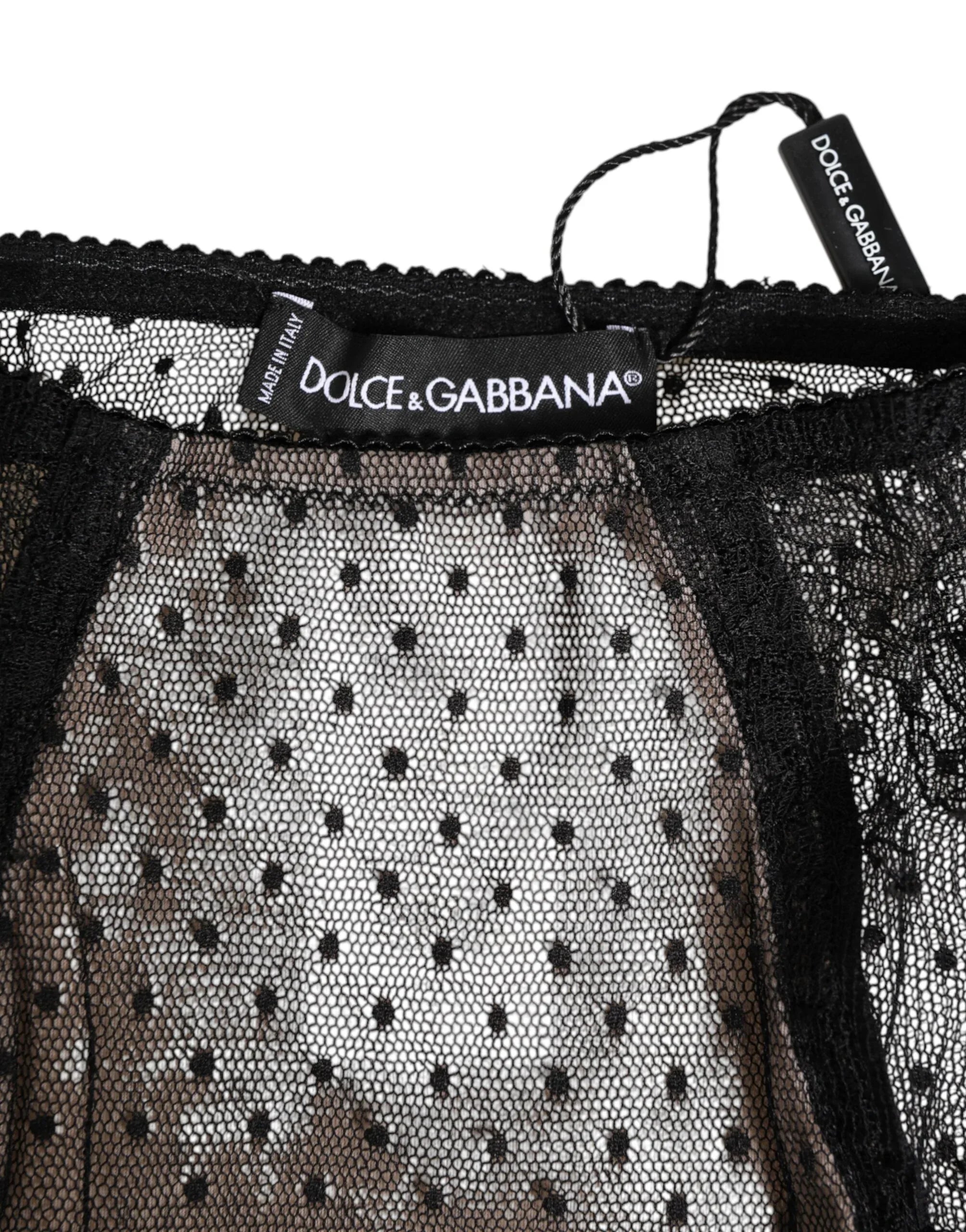Dolce & Gabbana Black Sheer Polka Dot Lace High Waist Underwear - Zeiniez