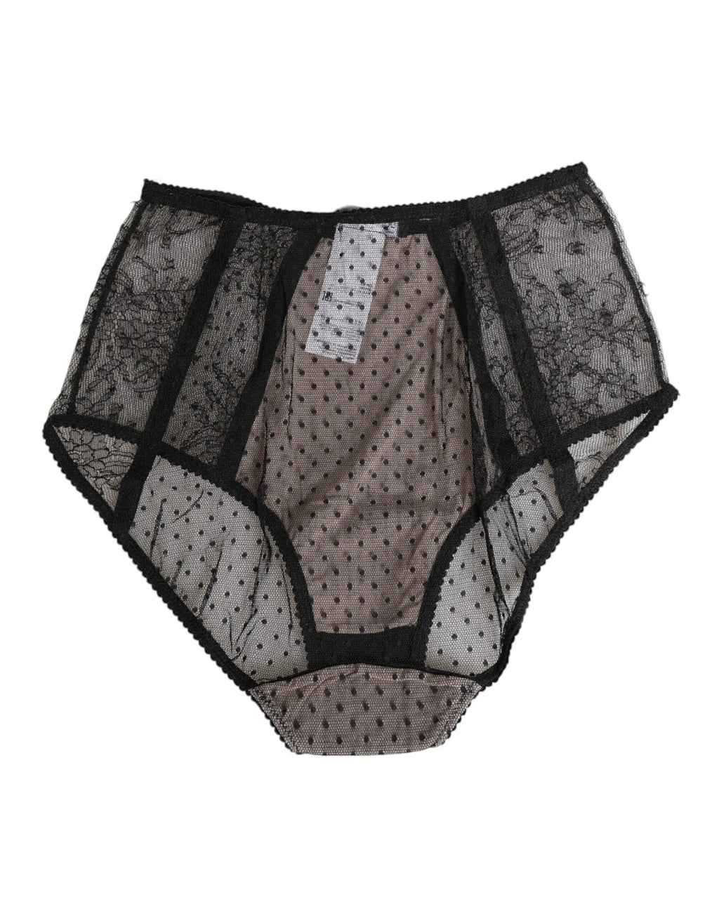 Dolce & Gabbana Black Sheer Polka Dot Lace High Waist Underwear - Zeiniez