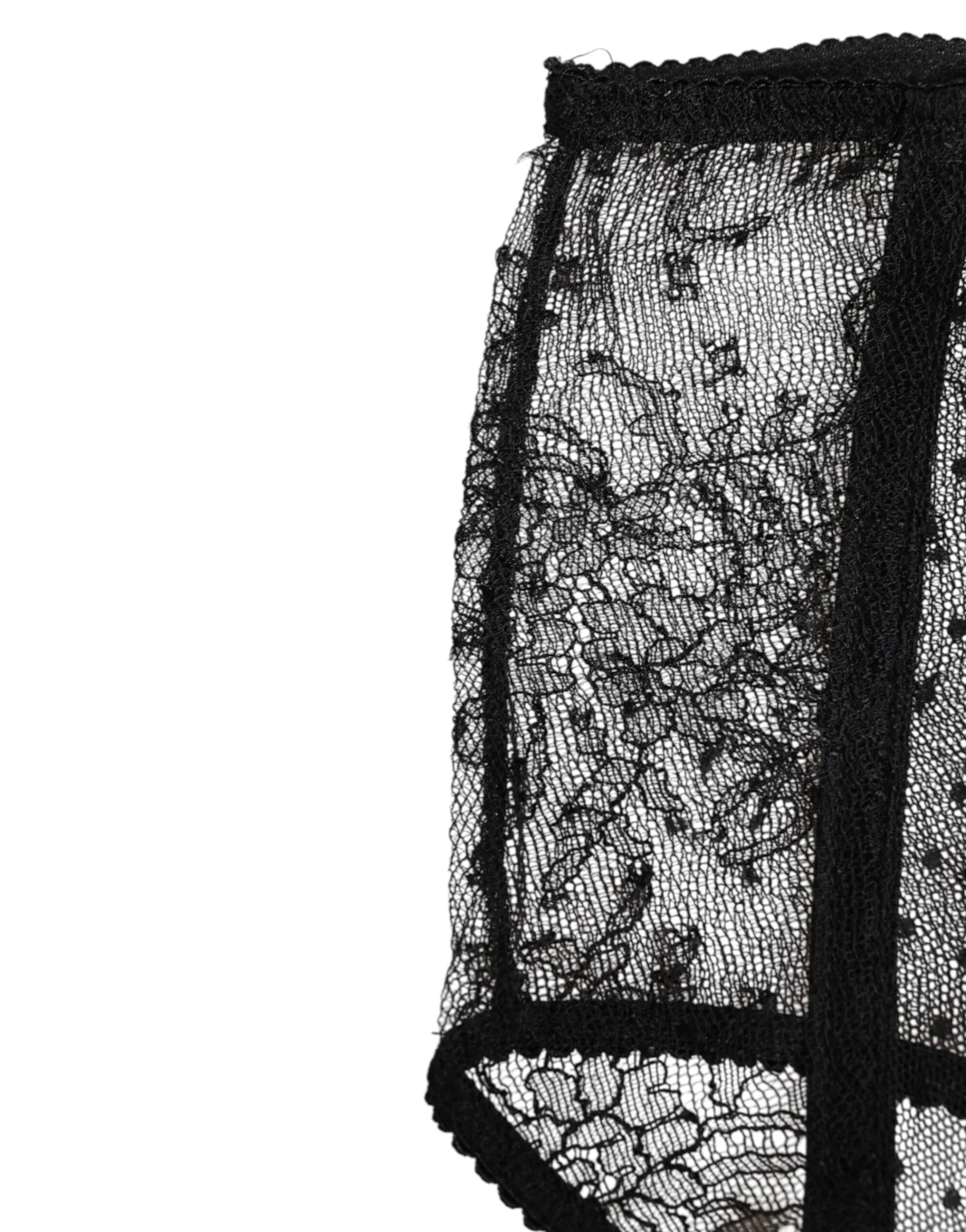 Dolce & Gabbana Black Sheer Polka Dot Lace High Waist Underwear - Zeiniez