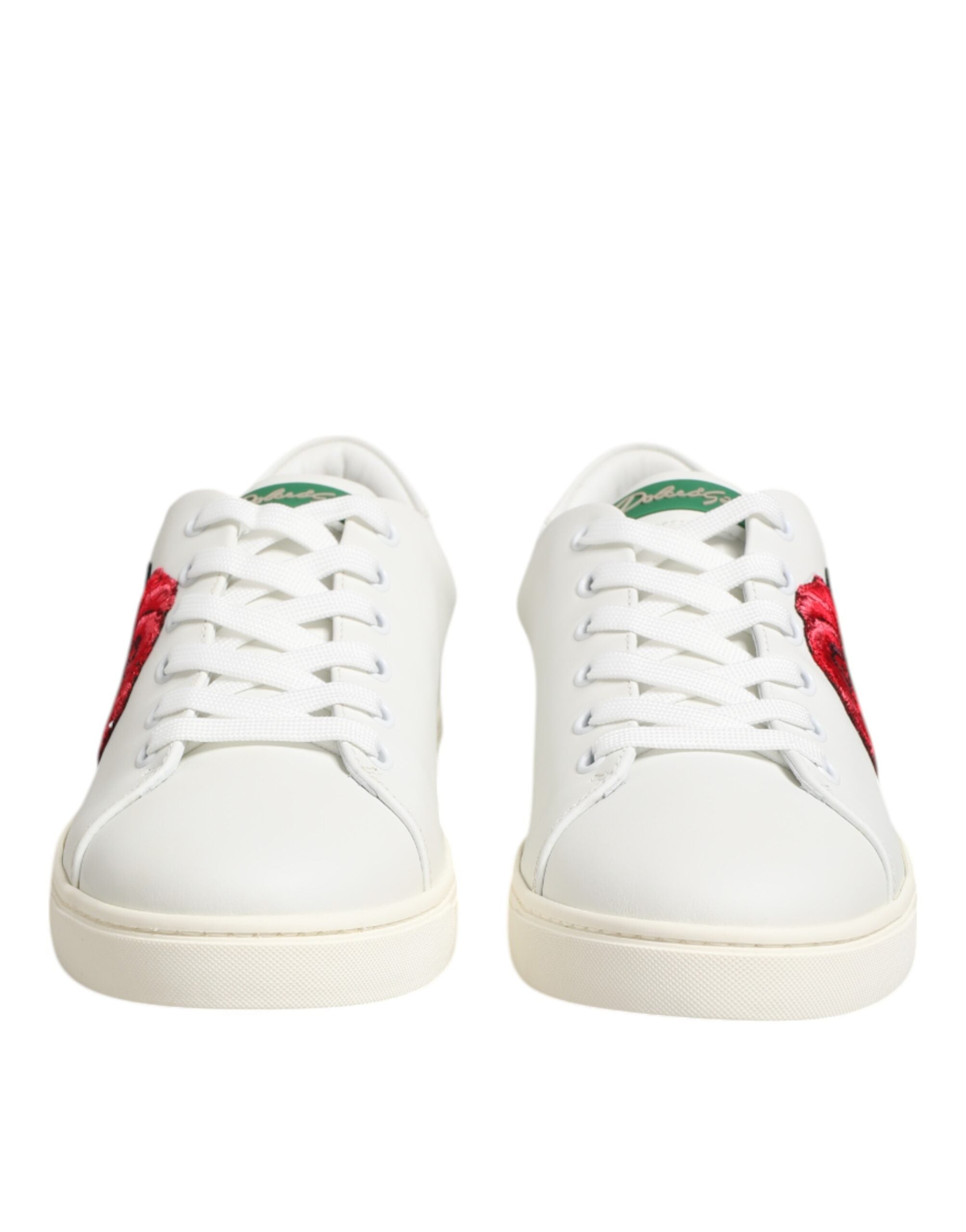 Dolce & Gabbana White Leather Rose Embroidery Low-Top  Shoes - Zeiniez