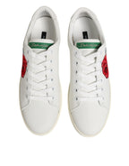 Dolce & Gabbana White Leather Rose Embroidery Low-Top  Shoes - Zeiniez