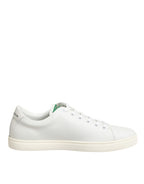 Dolce & Gabbana White Leather Rose Embroidery Low-Top  Shoes - Zeiniez