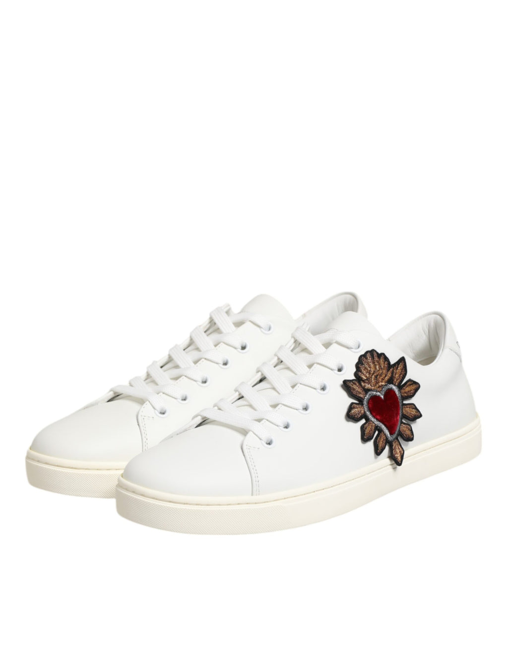 Dolce & Gabbana White Leather Sacre Heart Patch Sneakers  Shoes - Zeiniez