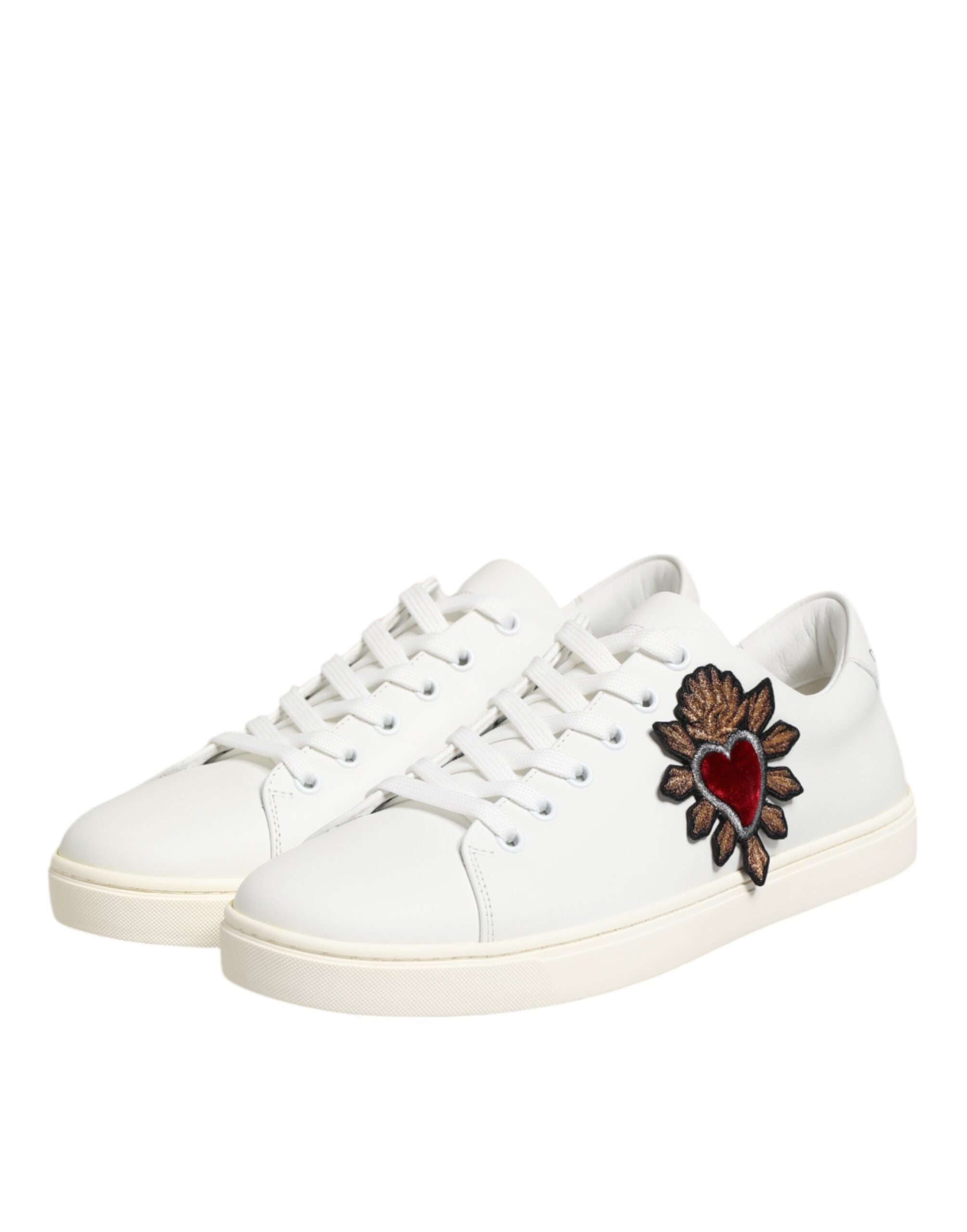 Dolce & Gabbana White Leather Sacre Heart Patch Sneakers  Shoes - Zeiniez