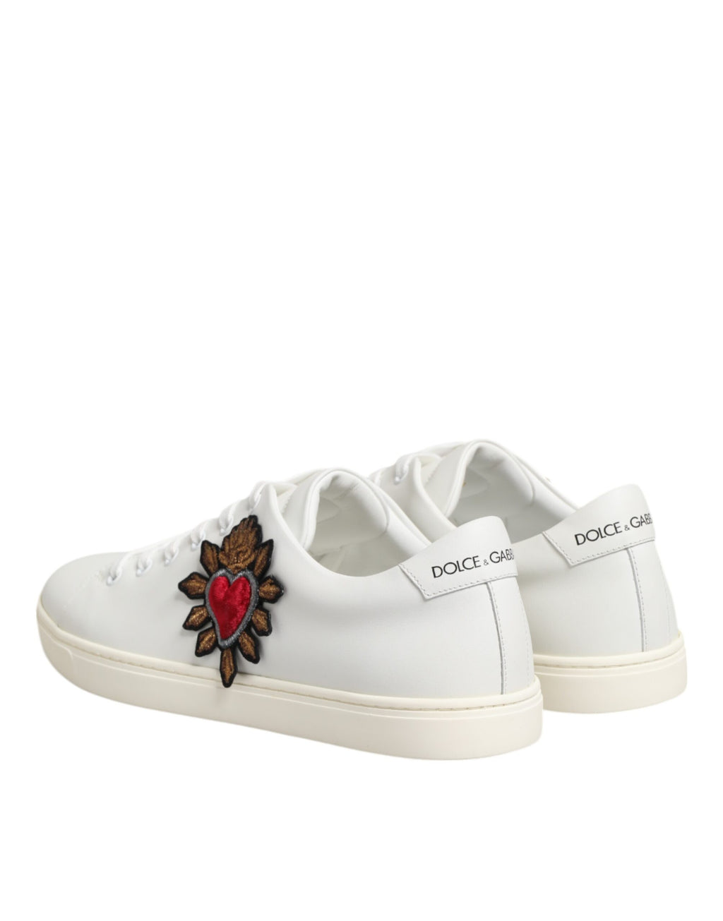Dolce & Gabbana White Leather Sacre Heart Patch Sneakers  Shoes - Zeiniez