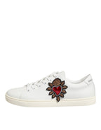 Dolce & Gabbana White Leather Sacre Heart Patch Sneakers  Shoes - Zeiniez
