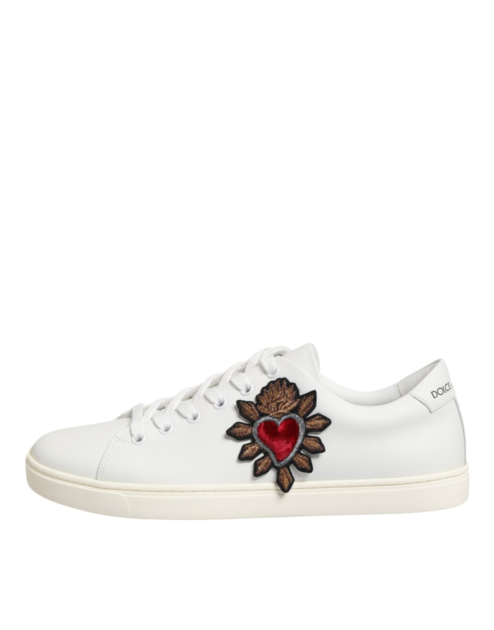 Dolce & Gabbana White Leather Sacre Heart Patch Sneakers  Shoes - Zeiniez