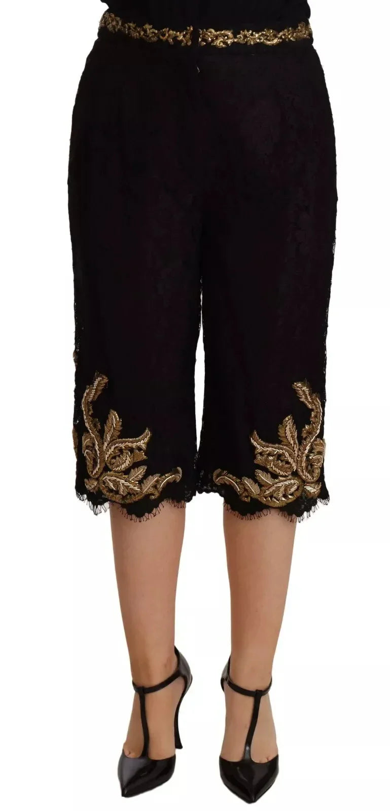 Dolce & Gabbana Black Lace Gold Baroque SPECIAL PIECE Shorts - Zeiniez