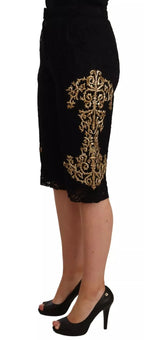 Dolce & Gabbana Black Lace Gold Baroque SPECIAL PIECE Shorts - Zeiniez