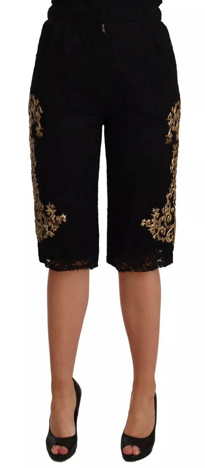 Dolce & Gabbana Black Lace Gold Baroque SPECIAL PIECE Shorts - Zeiniez