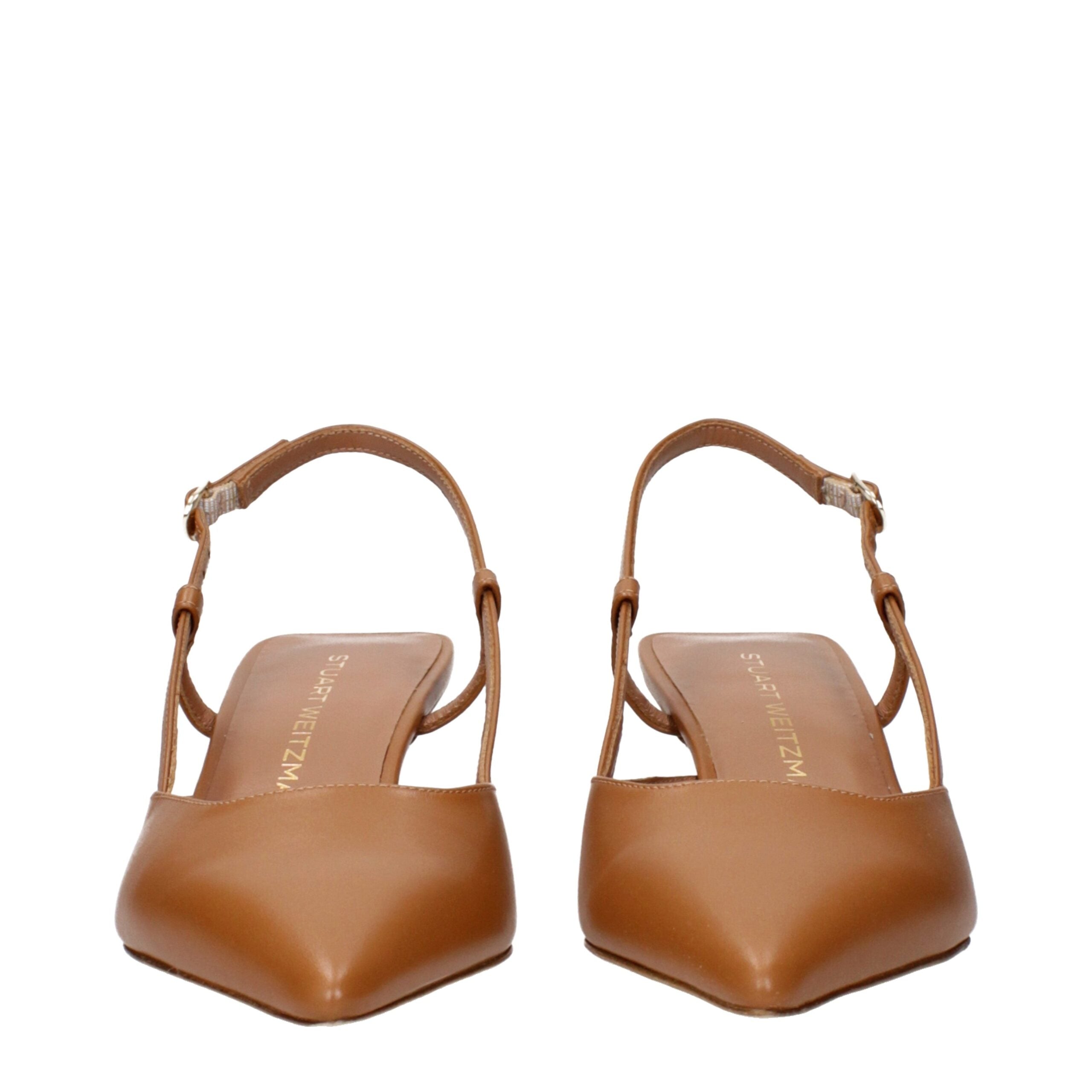 Stuart Weitzman Brown Leather Mid Heel Pumps