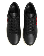 Dolce & Gabbana Black White Leather Crystal Heart Sneakers Shoes - Zeiniez