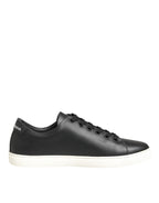 Dolce & Gabbana Black White Leather Crystal Heart Sneakers Shoes - Zeiniez