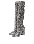 Dolce & Gabbana Shoes Silver Sequins Glitter High Heel Boot Shoes