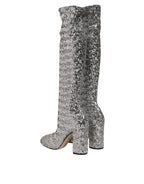 Dolce & Gabbana Shoes Silver Sequins Glitter High Heel Boot Shoes - Zeiniez