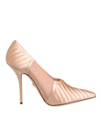 Dolce & Gabbana Cipria Nude Satin Mesh Stiletto Pumps Shoes - Zeiniez