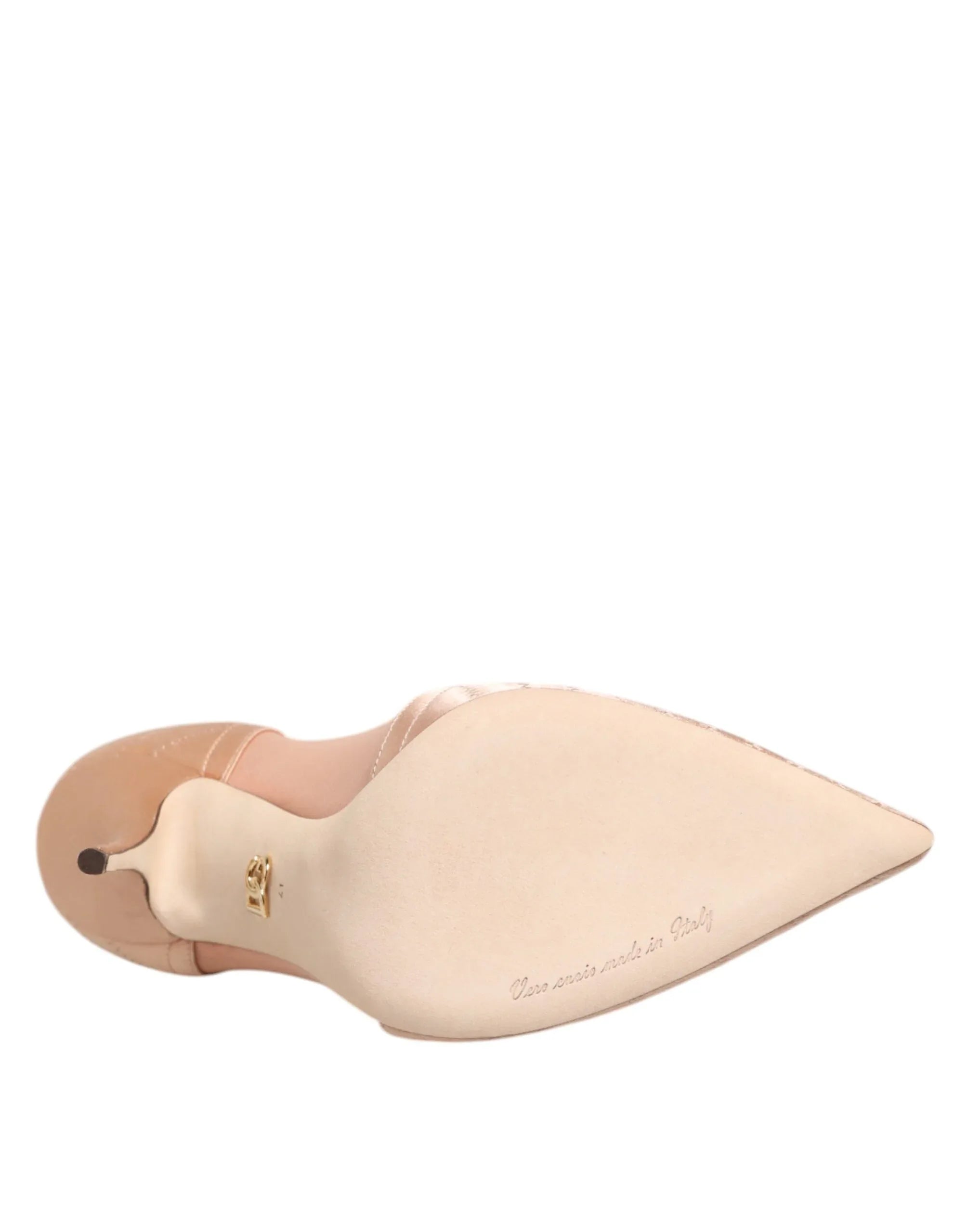 Dolce & Gabbana Cipria Nude Satin Mesh Stiletto Pumps Shoes - Zeiniez