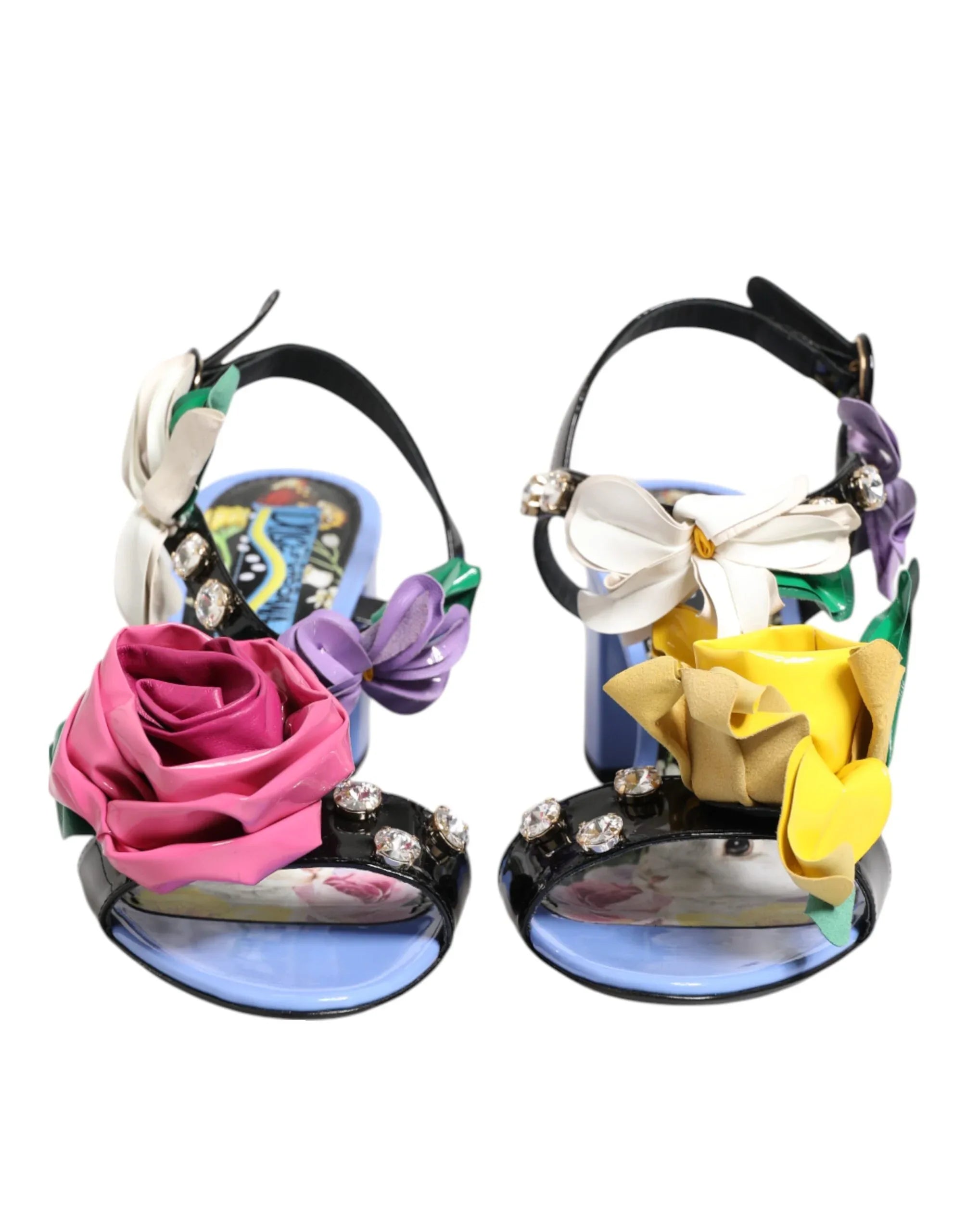 Dolce & Gabbana Multicolor Floral Appliqué Crystal Sandal Shoes - Zeiniez